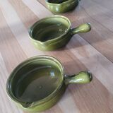 4 small pans, glazed earthenware casseroles