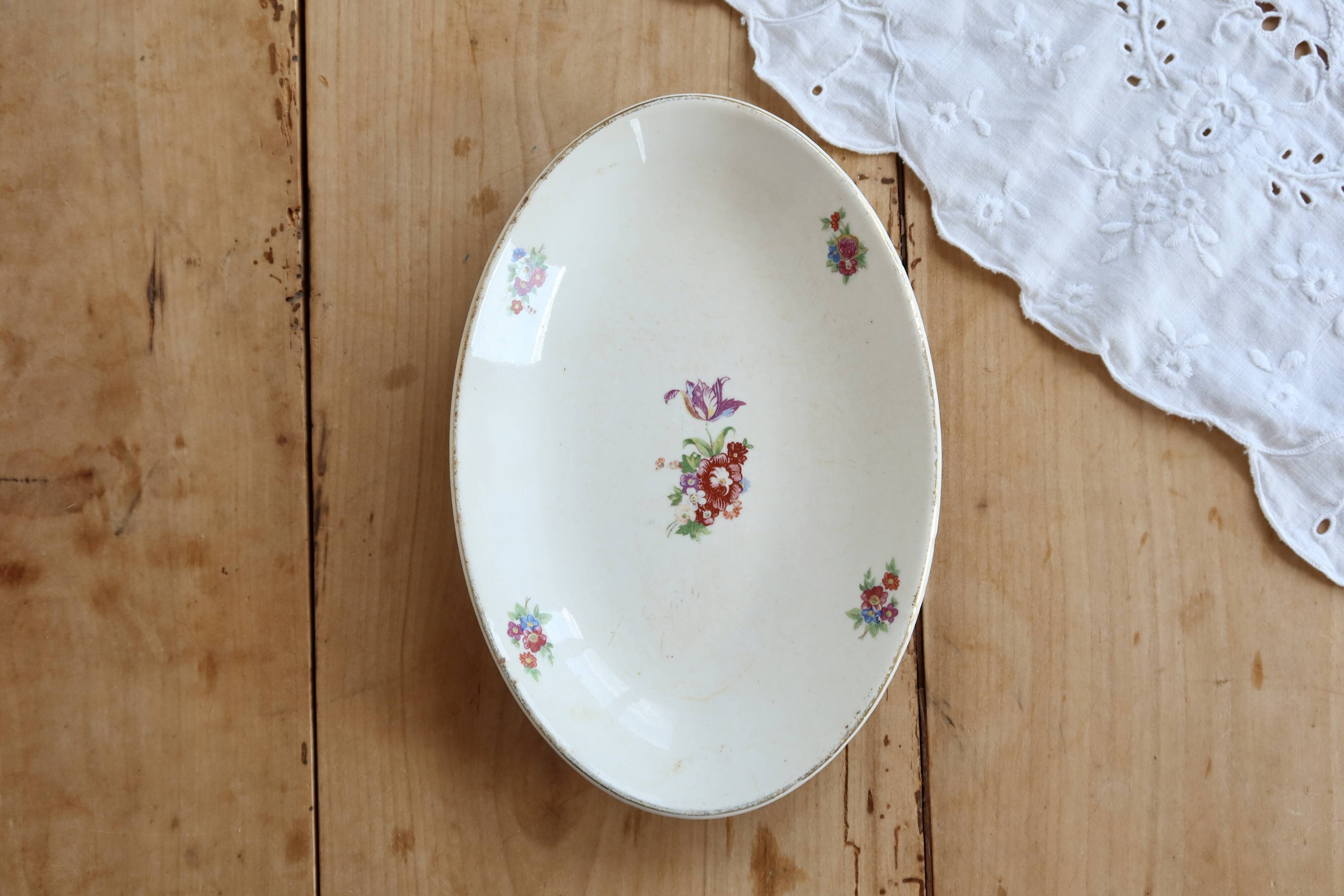 Ravier vintage faïence ivoire Digoin Sarreguemines – Décor fleurettes