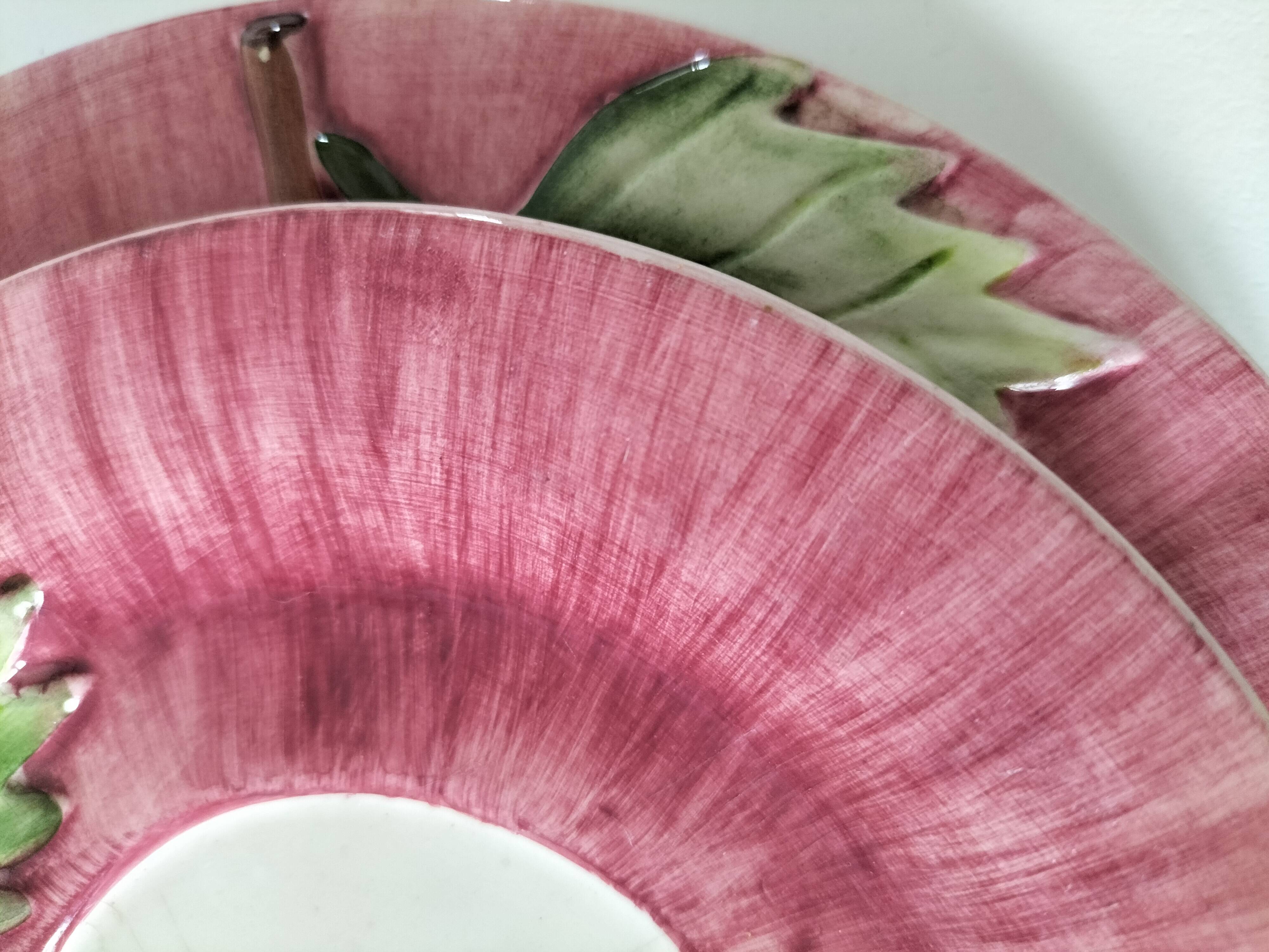 Two vintage leaf barbotine plates