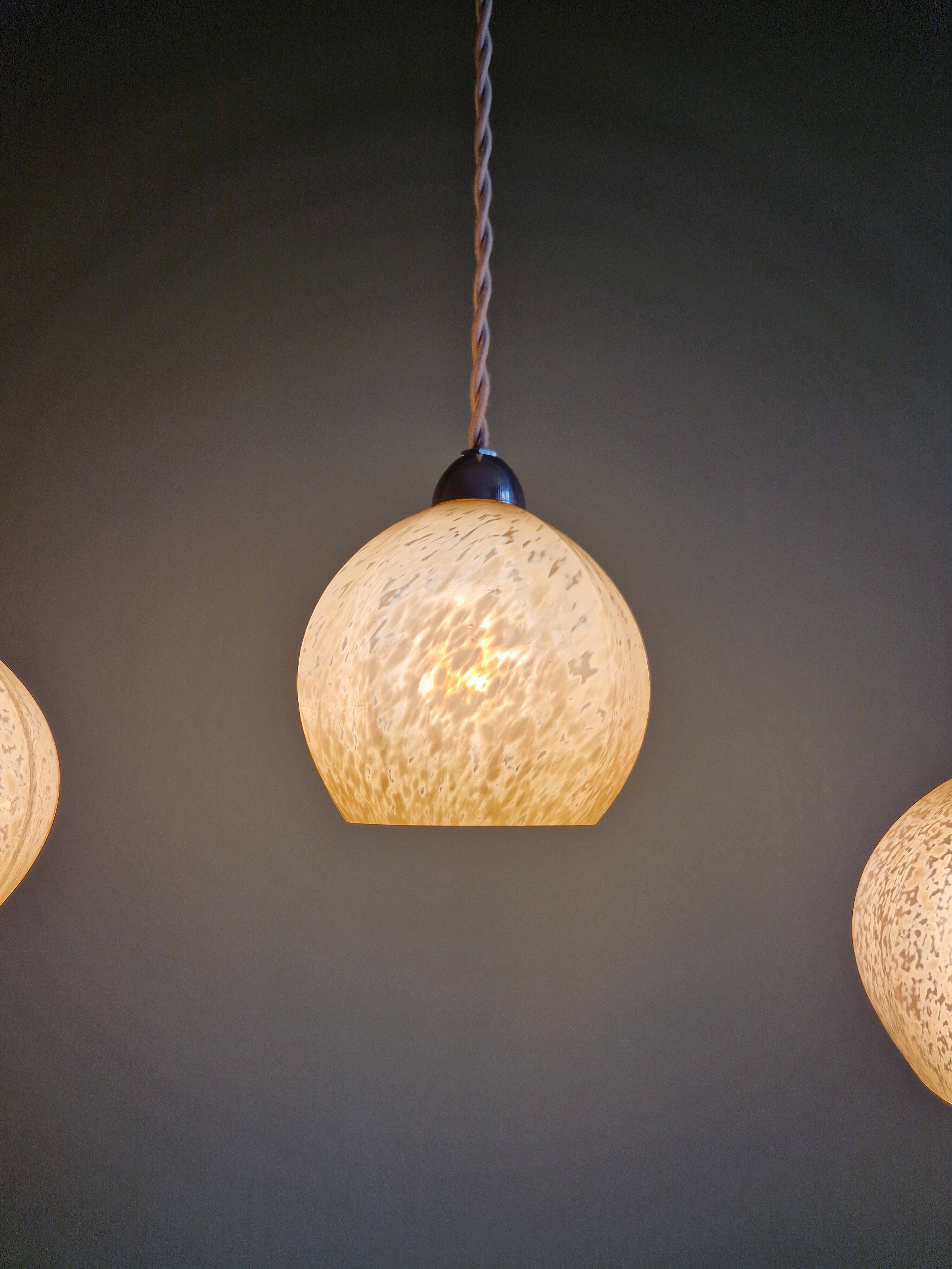 Art Deco pendant/lamp in pink speckled glass (2 available)