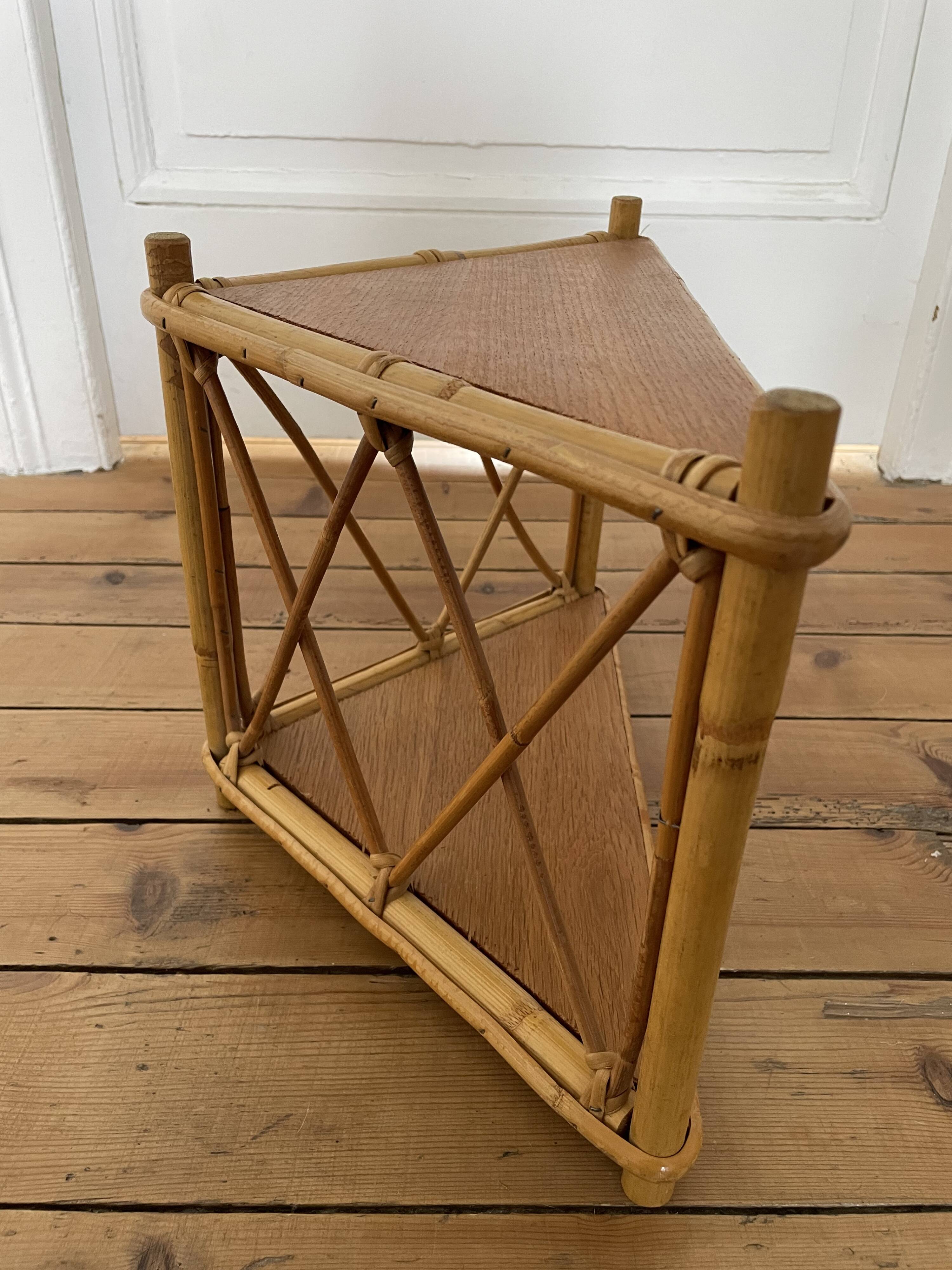Rattan corner shelf, circa 1960