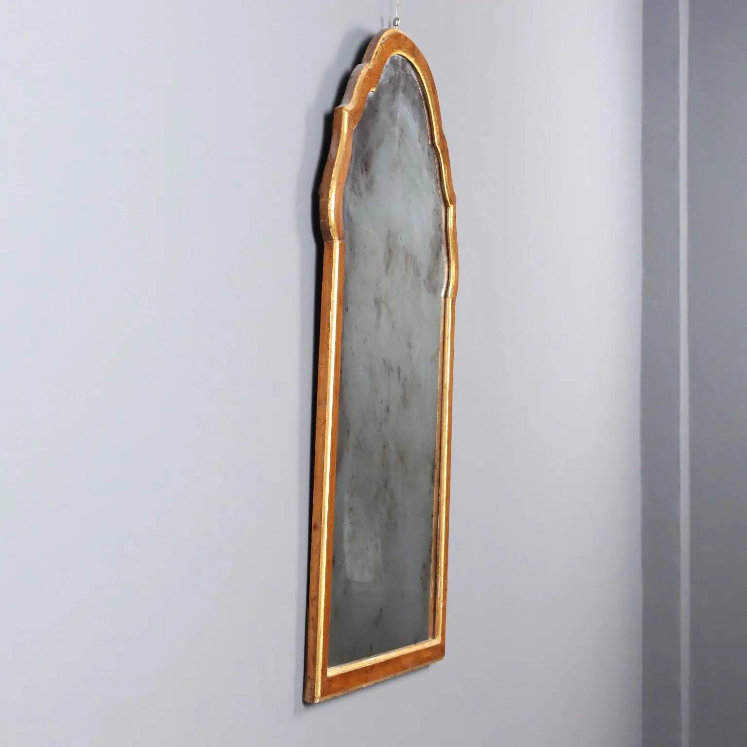 Antique walnut mirror with mercury glass, Italy, 19th century