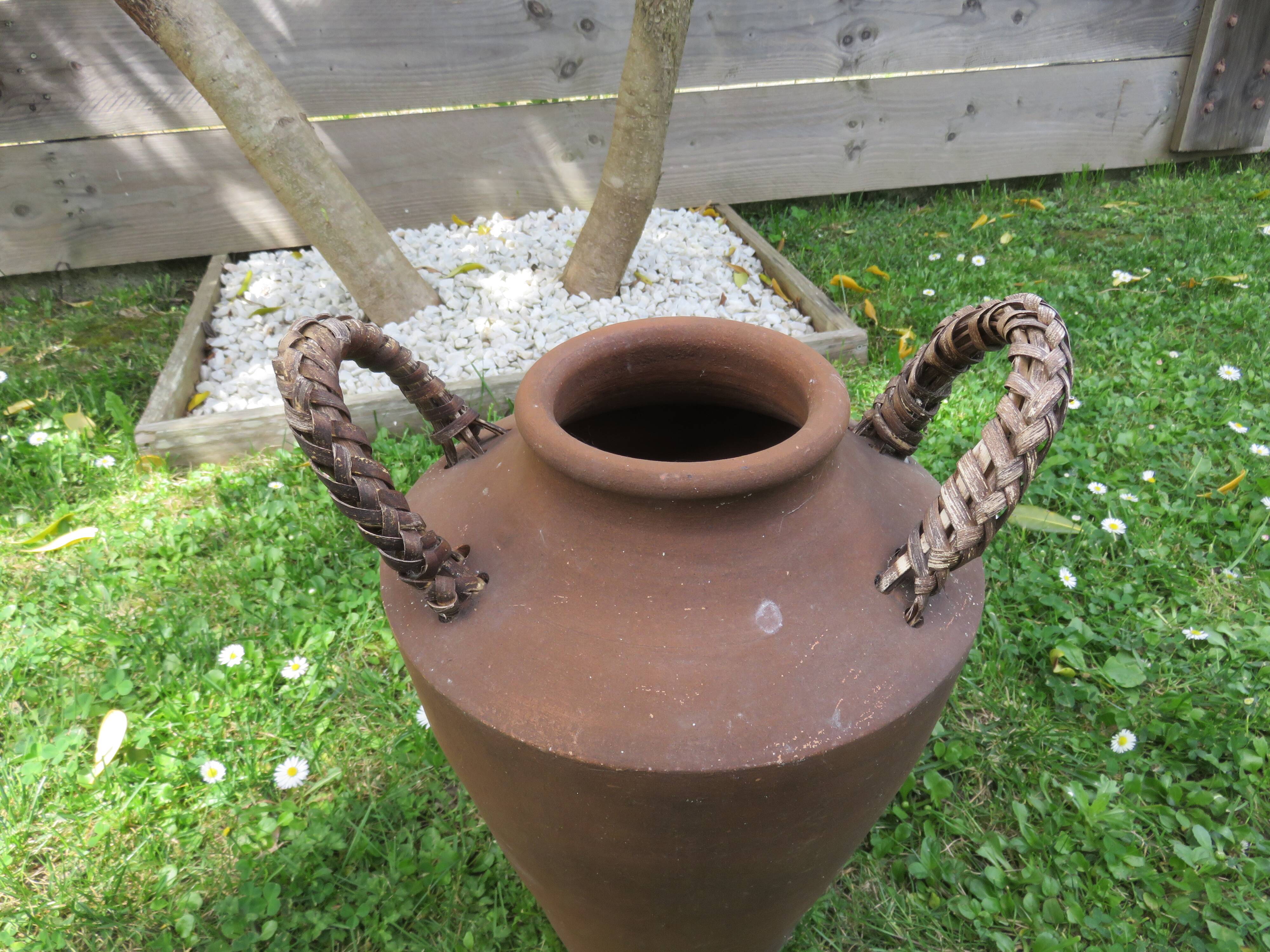 Terracotta flower pot, rattan handles 30s 40s