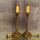 Pair of candlesticks mounted in late nineteenth century bronze lamp base Renaissance style