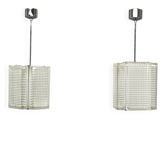 Pair of Napako Chrome and Textured Glass Pendant Lights, 1970s