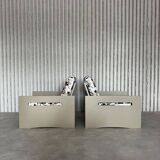 Vintage lounge chairs – newly upholstered in geometric fabric