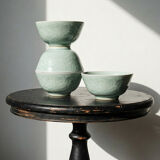 4 vintage Chinese rice bowls in celadon porcelain from the 70s-80s with reliefs of koi carp.