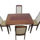 Table and four chairs set, brown wood, beige fabric, Denmark, 1970s.
