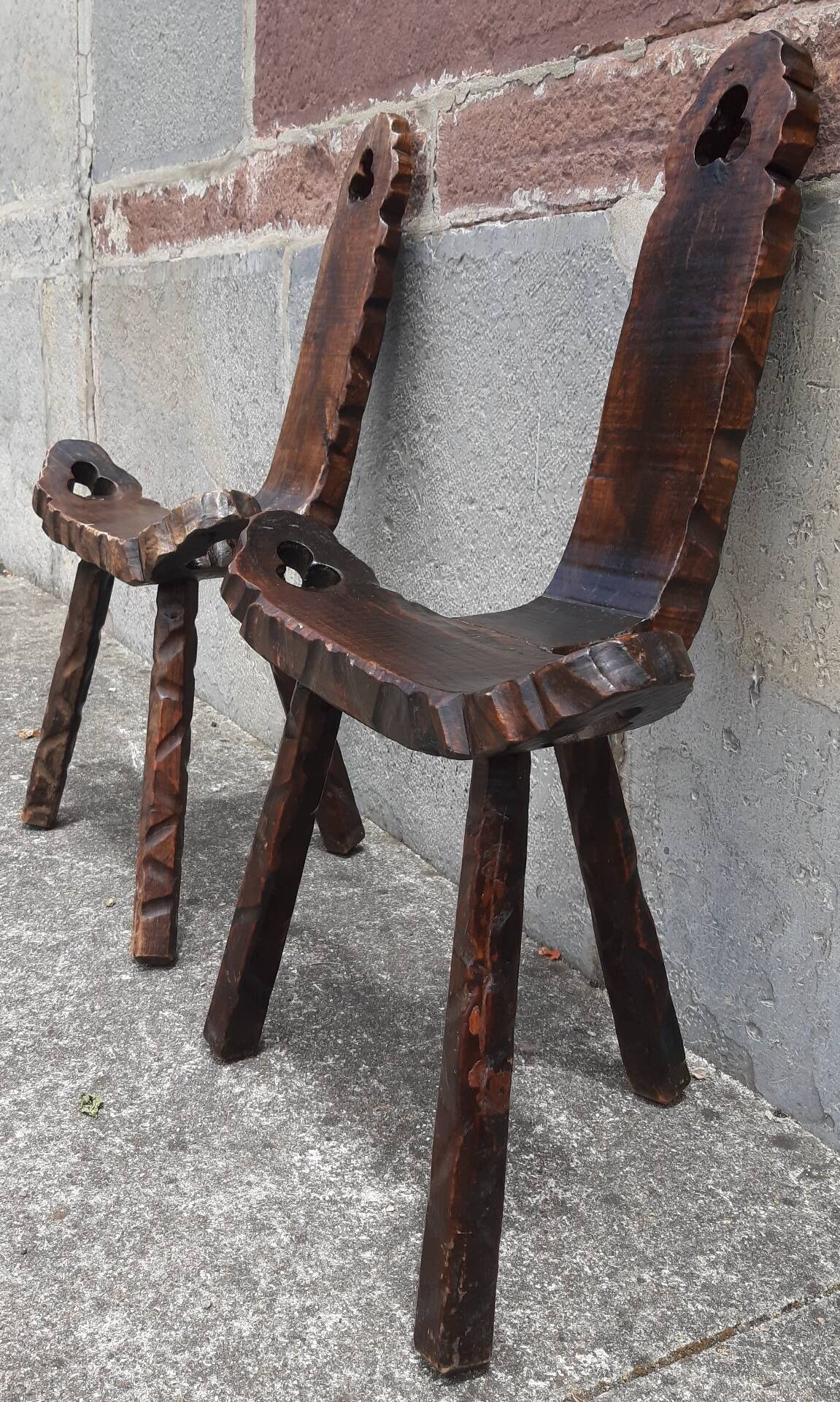 Pair of brutalist tripod stools