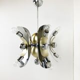 Vintage italian chrome and brass chandelier, 1970s