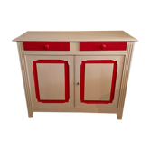Buffet bas parisien relooké vintage rouge et blanc