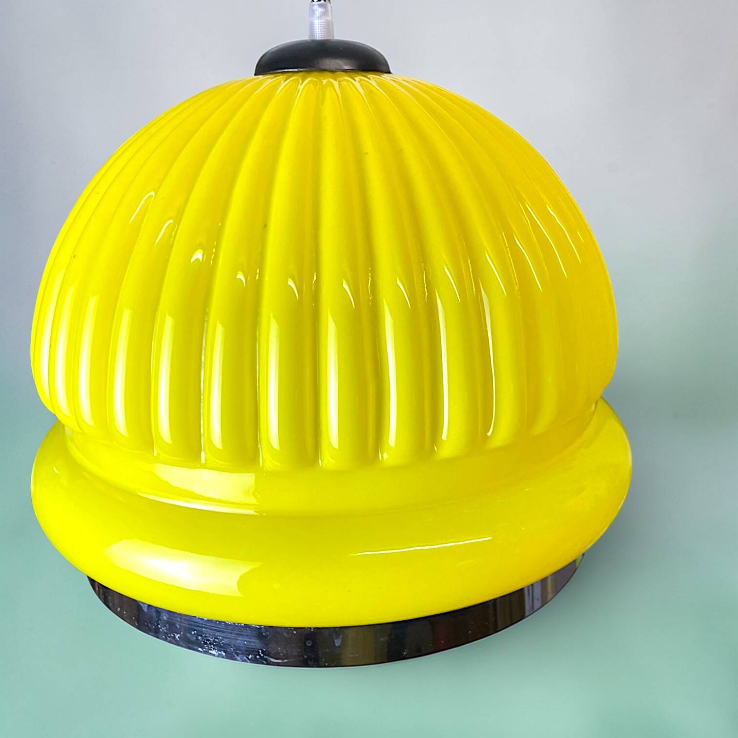 Large Space Age yellow glass hanging light