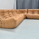 Ensemble de salon Togo en cuir marron camel français, attribué à Michel Ducaroy pour Ligne Roset, ensemble de 4 pièces