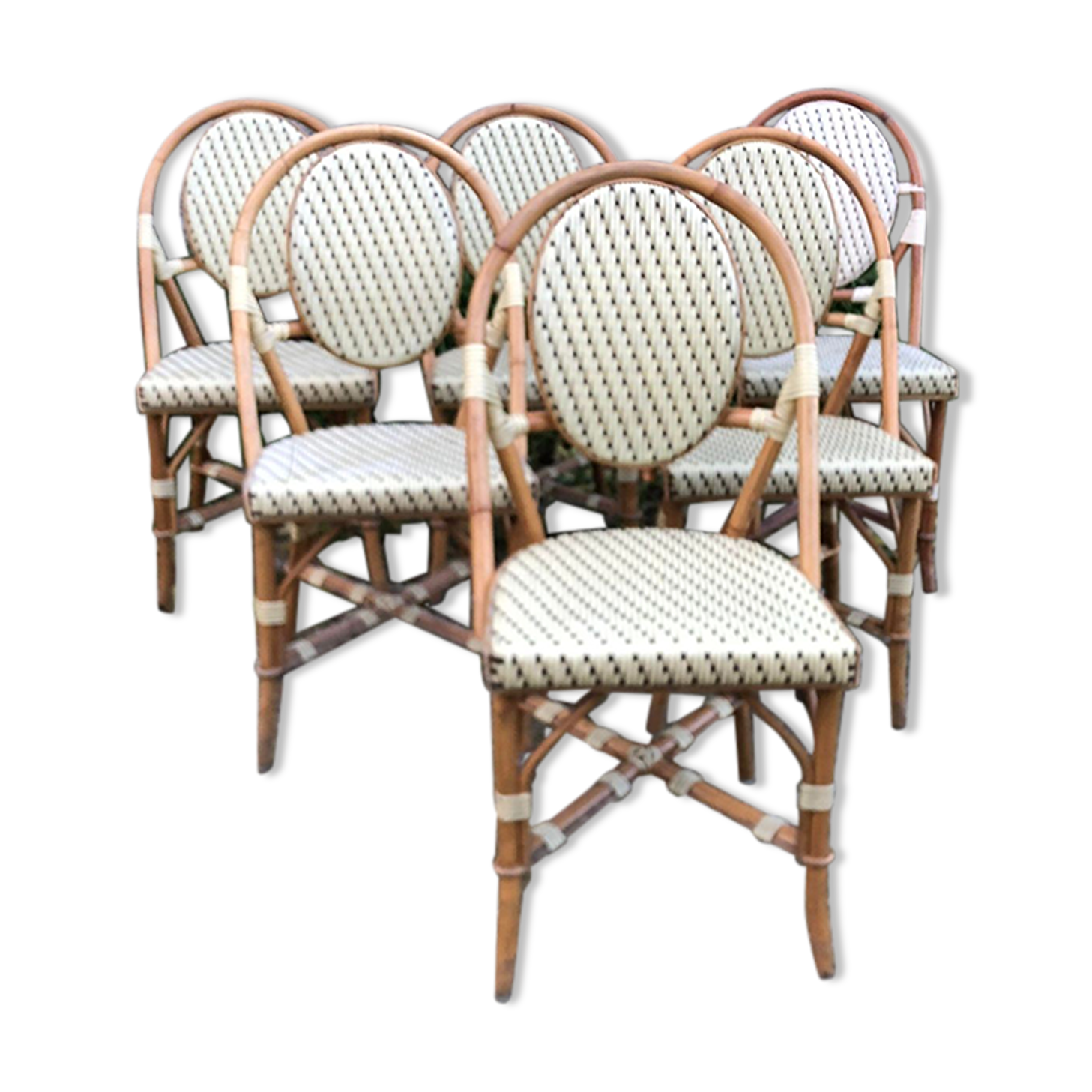 Ensemble de 6 chaises de terrasse " bistrot" en rotin naturel.