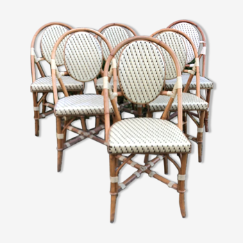 Set of 6 terrace chairs "bistro" in natural rattan.