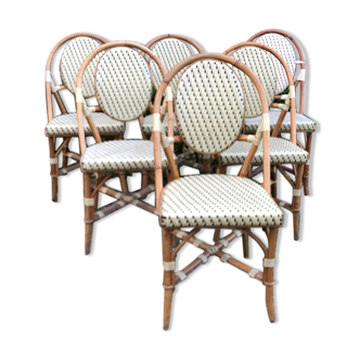 Set of 6 terrace chairs "bistro" in natural rattan.