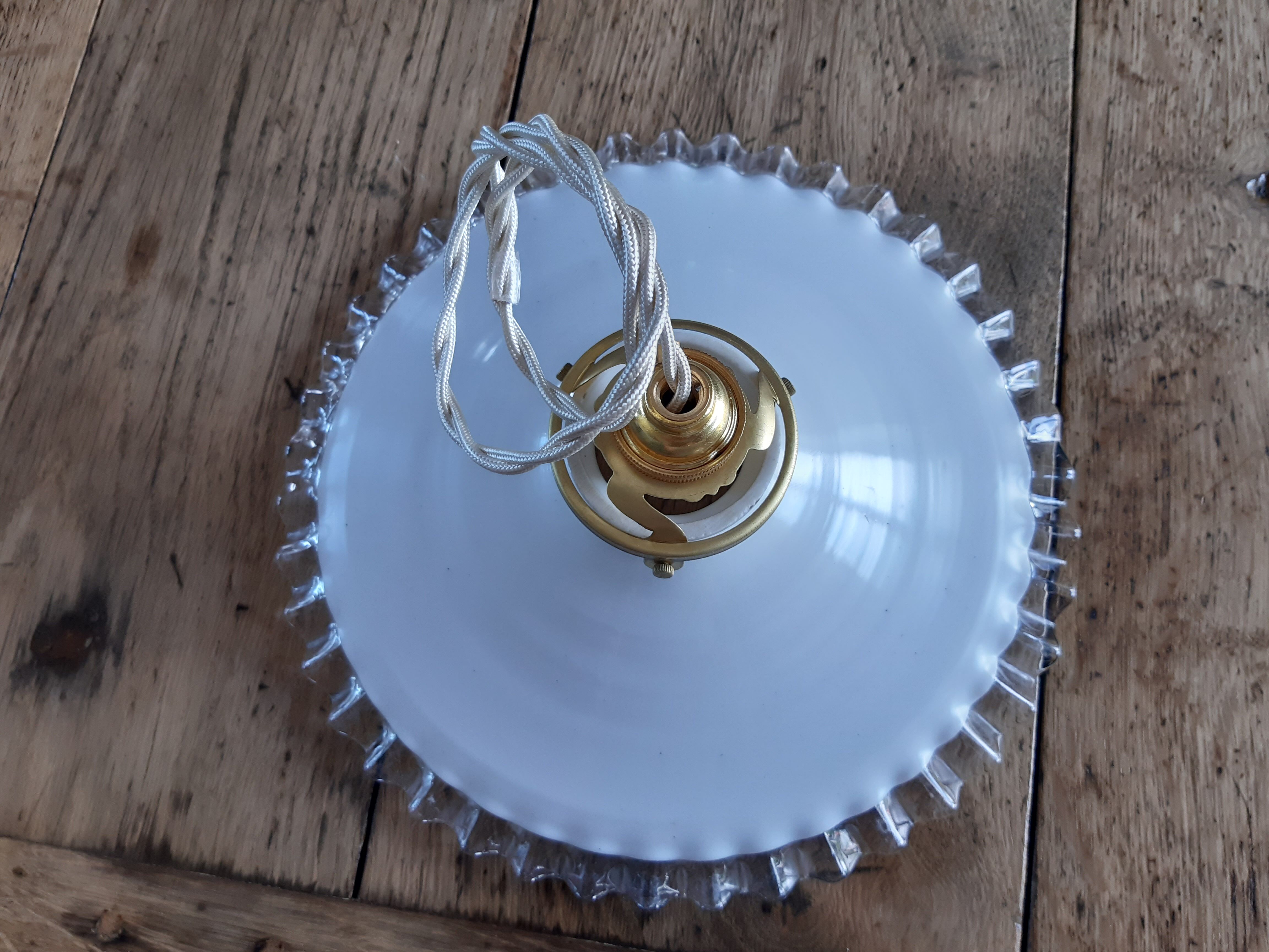 Suspension in white and transparent toothed opaline early twentieth century