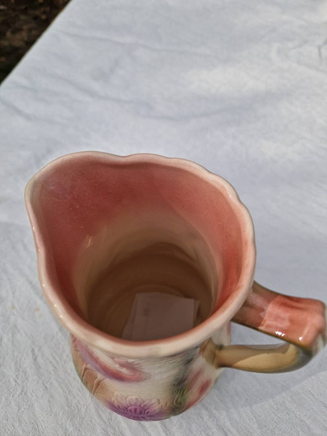 Antique Barbotine Pitcher from the Saint Clément Factory, Heron Decor