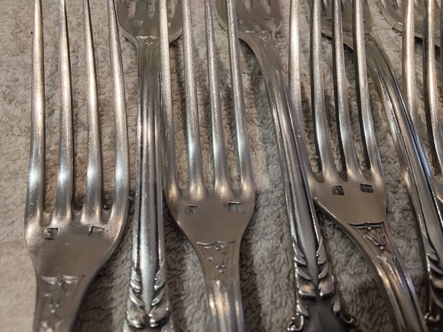 12 silver-plated dessert forks, Louis XVI style, silversmith OD