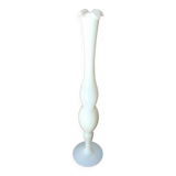 Slender serrated white opaline vase from the 50s and 60s