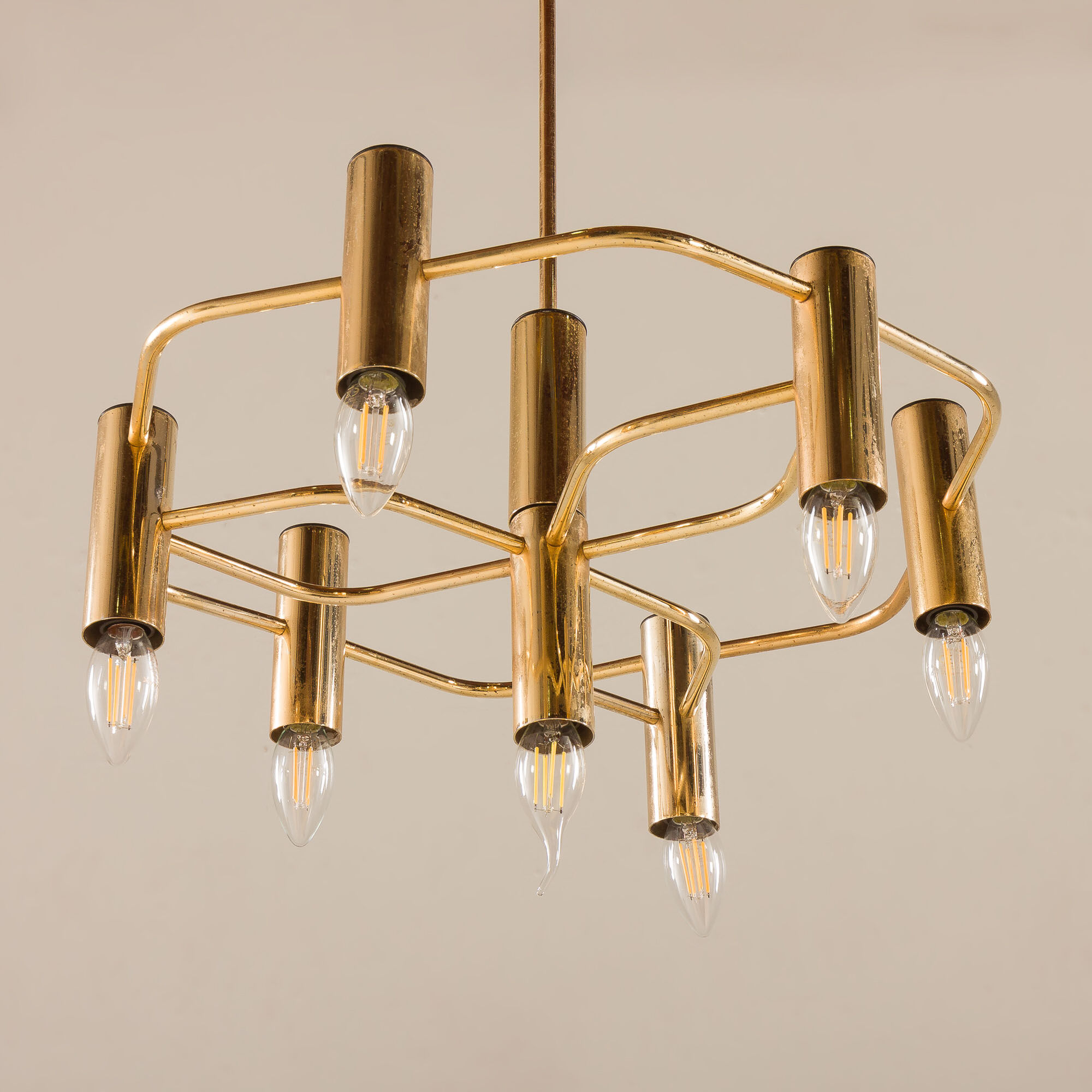 Lustre en laiton géométrique vintage par Gaetano Sciolari, années 1970