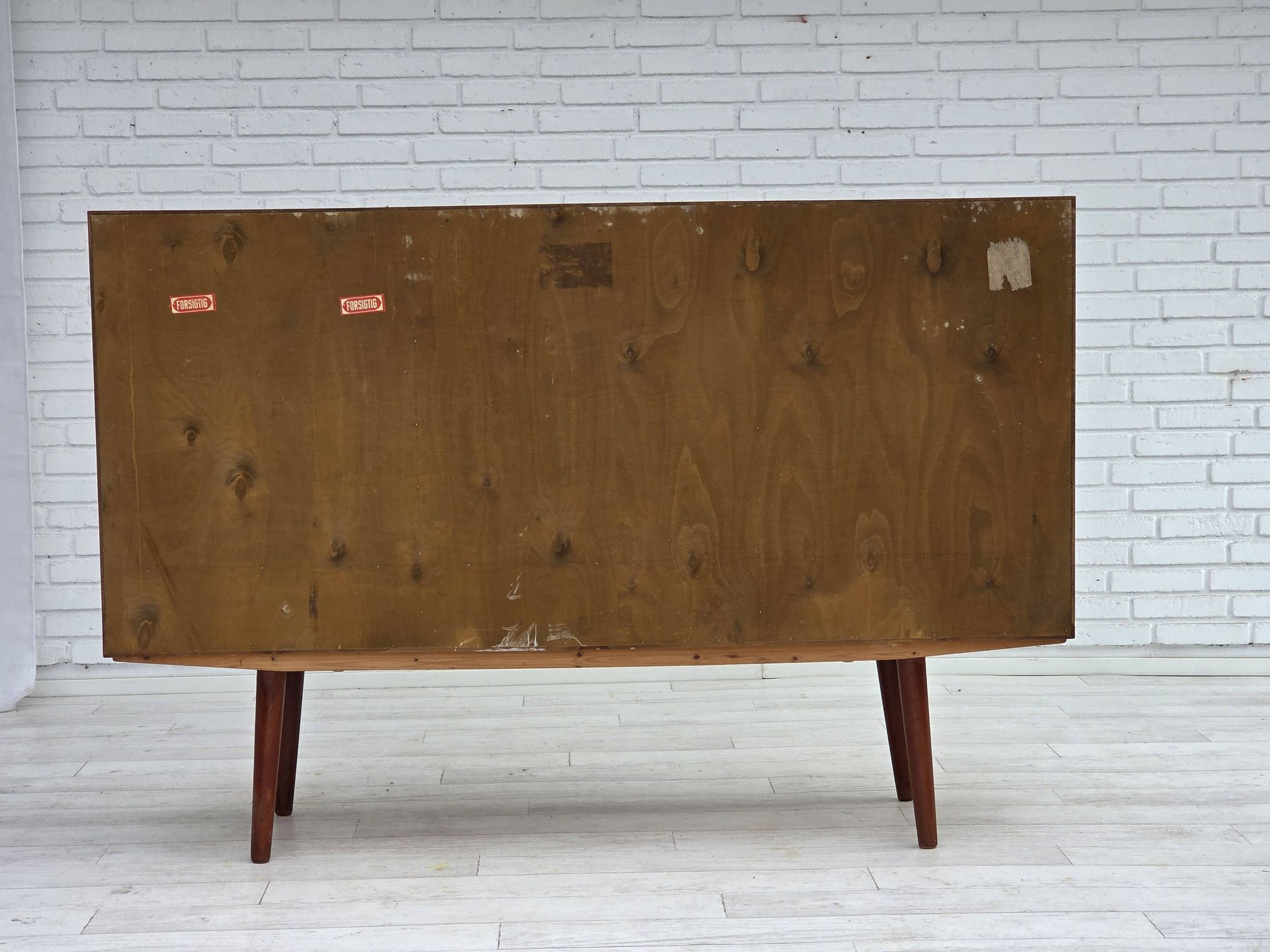 1960s, Danish chest of drawers, teak wood, mirror inside, sliding doors.