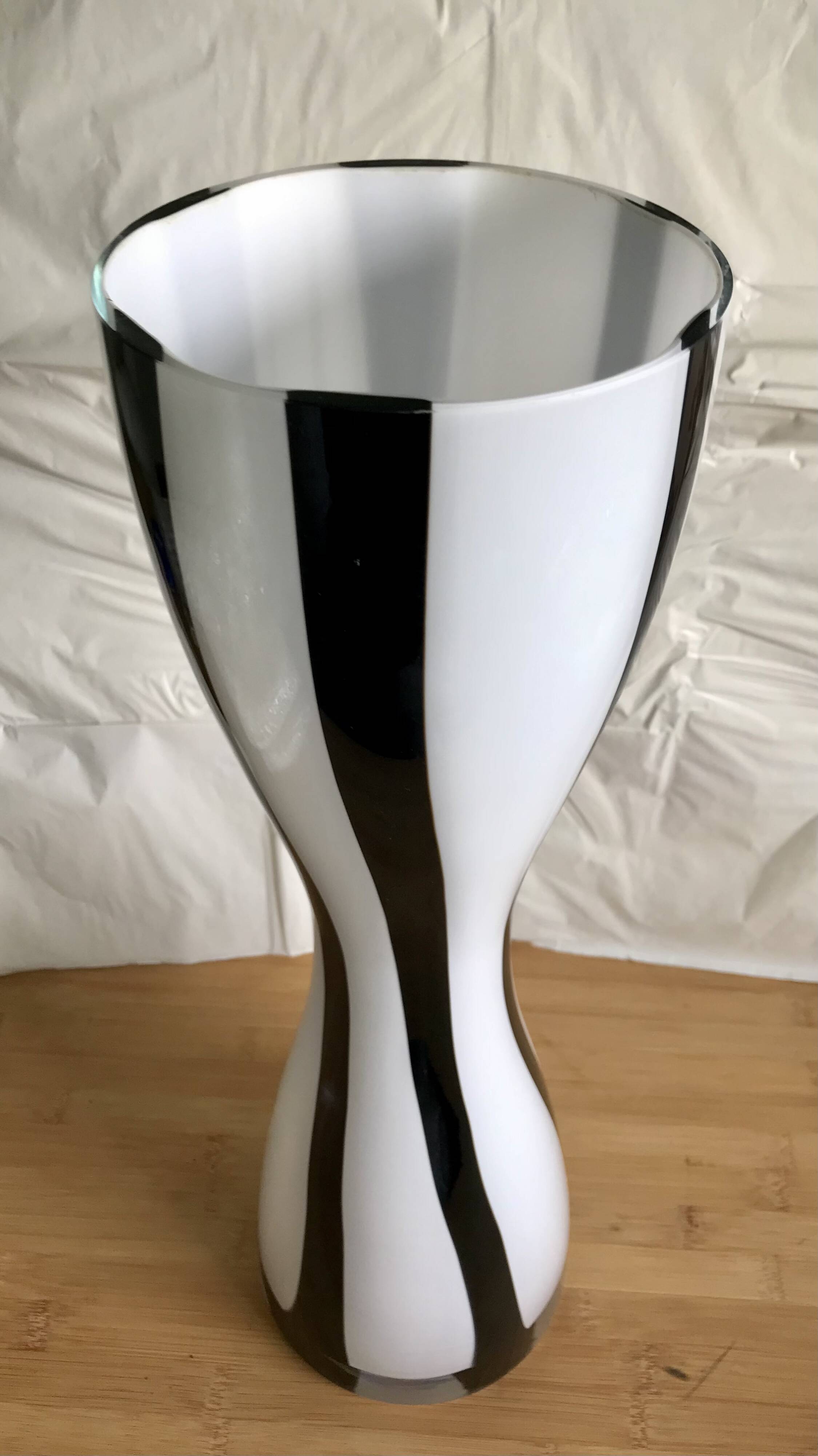 Habitat black and white striped blown glass vase