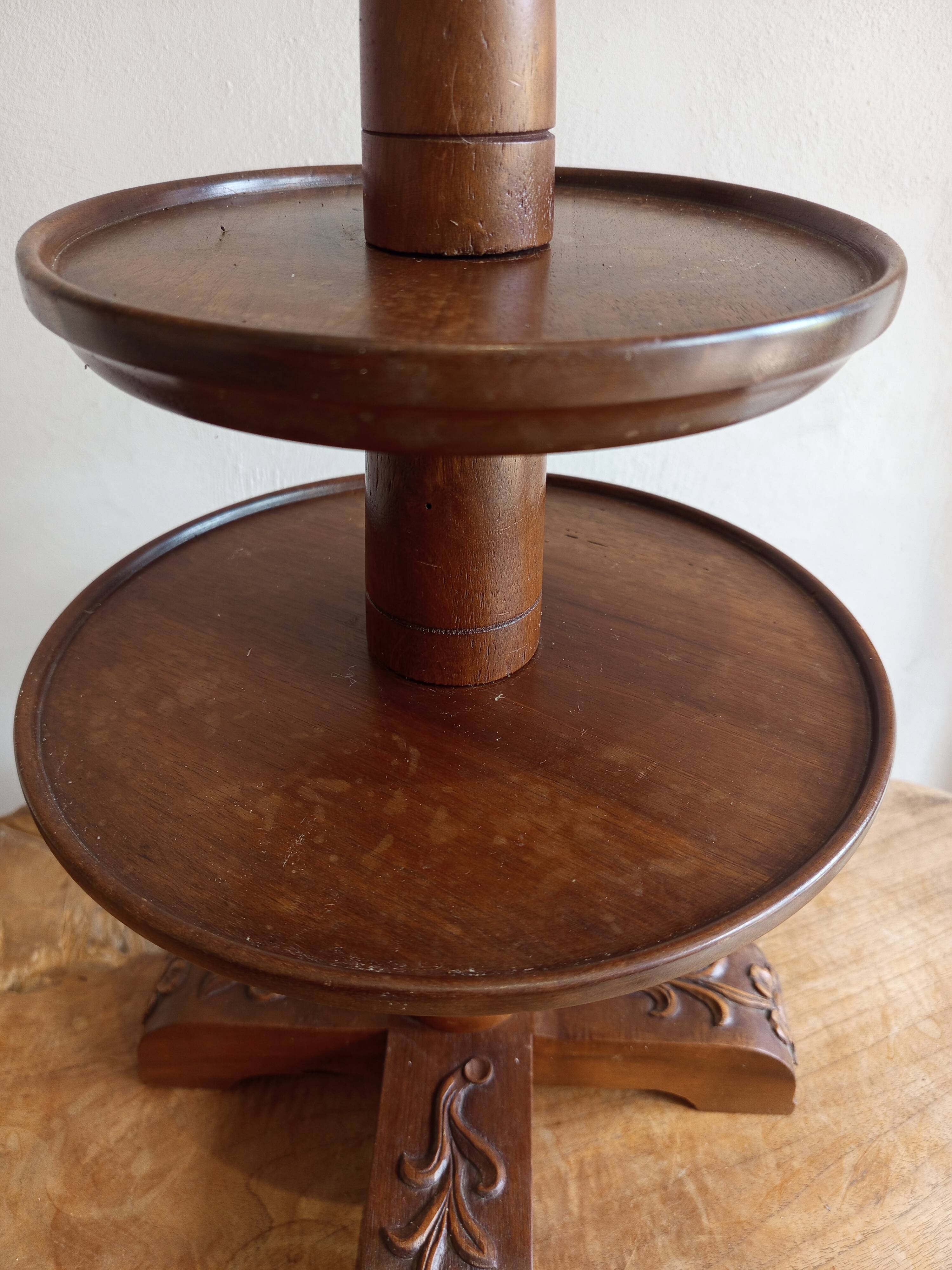 Serviteur de table présentoir en noyer 2 plateaux