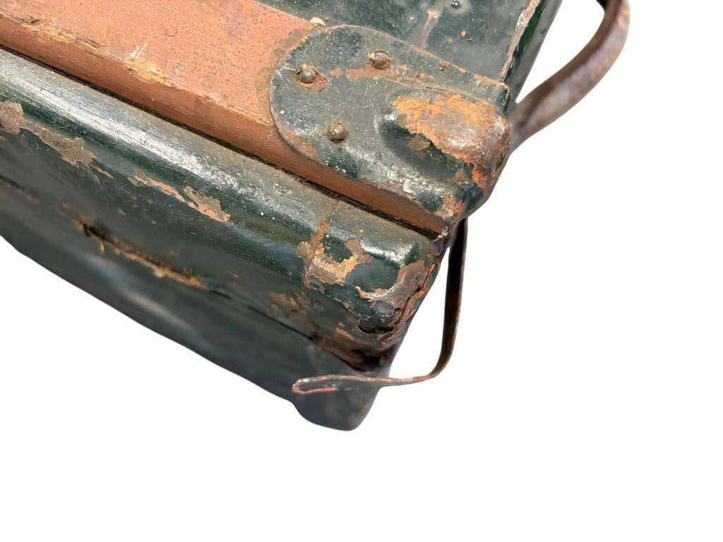 XL vintage green metal industrial trunk / travel trunk