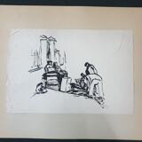 André Duculty (1912-1990) India ink on paper "The return of sinners" Monogrammed at the bottom