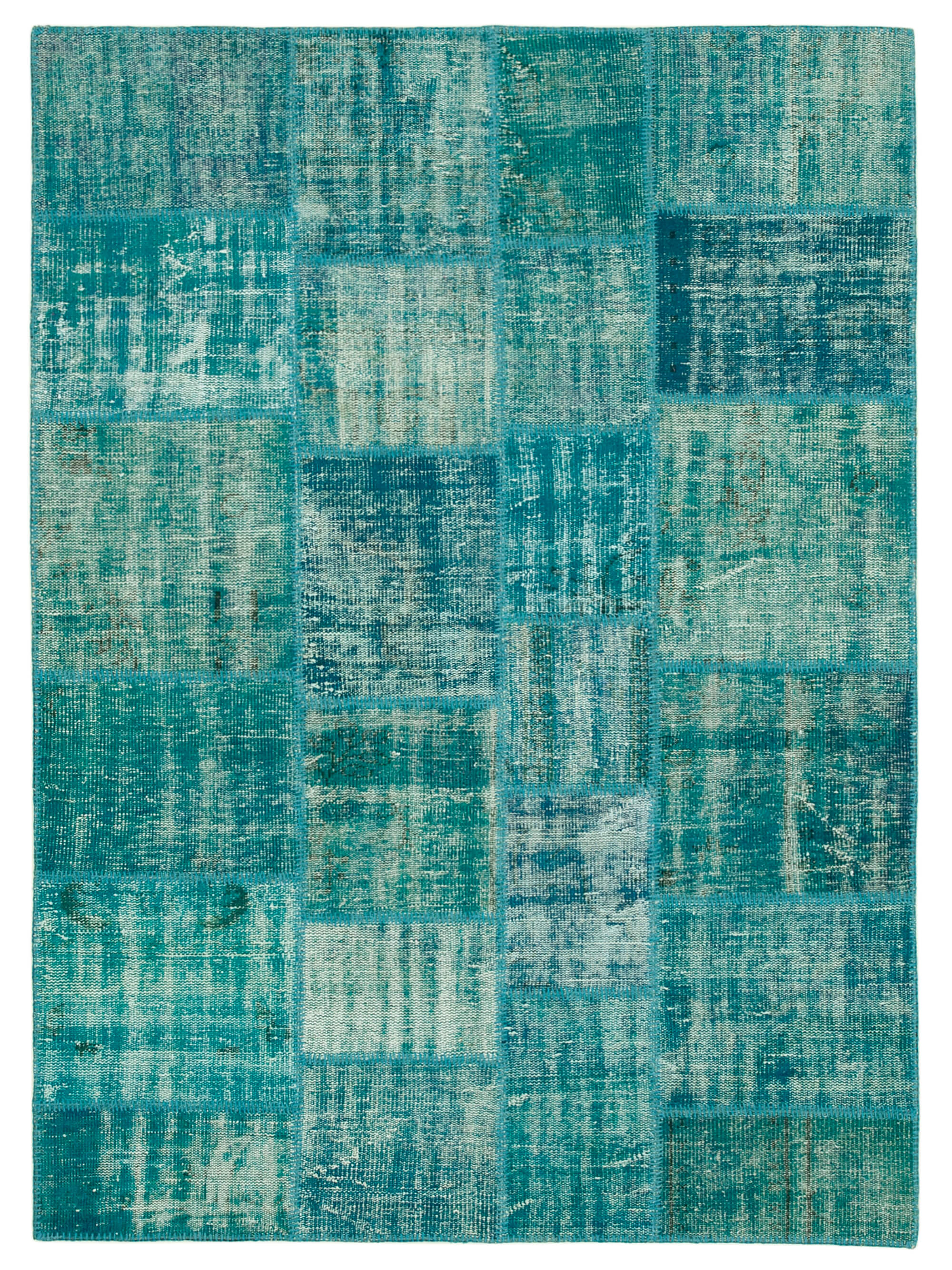 Hand-Knotted Oriental Overdyed 173 cm x 240 cm Turquoise Patchwork Carpet