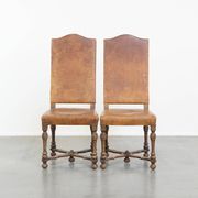 Set of 2 Wooden and Sheepskin Leather Dining Chairs from the Early 1900s