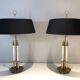 Pair of Brass and White Lacquer Table Lamps, Neoclassical Style, Tr