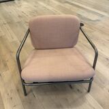 Deadgood Working Lounge Chair, in pale pink fabric with metal base