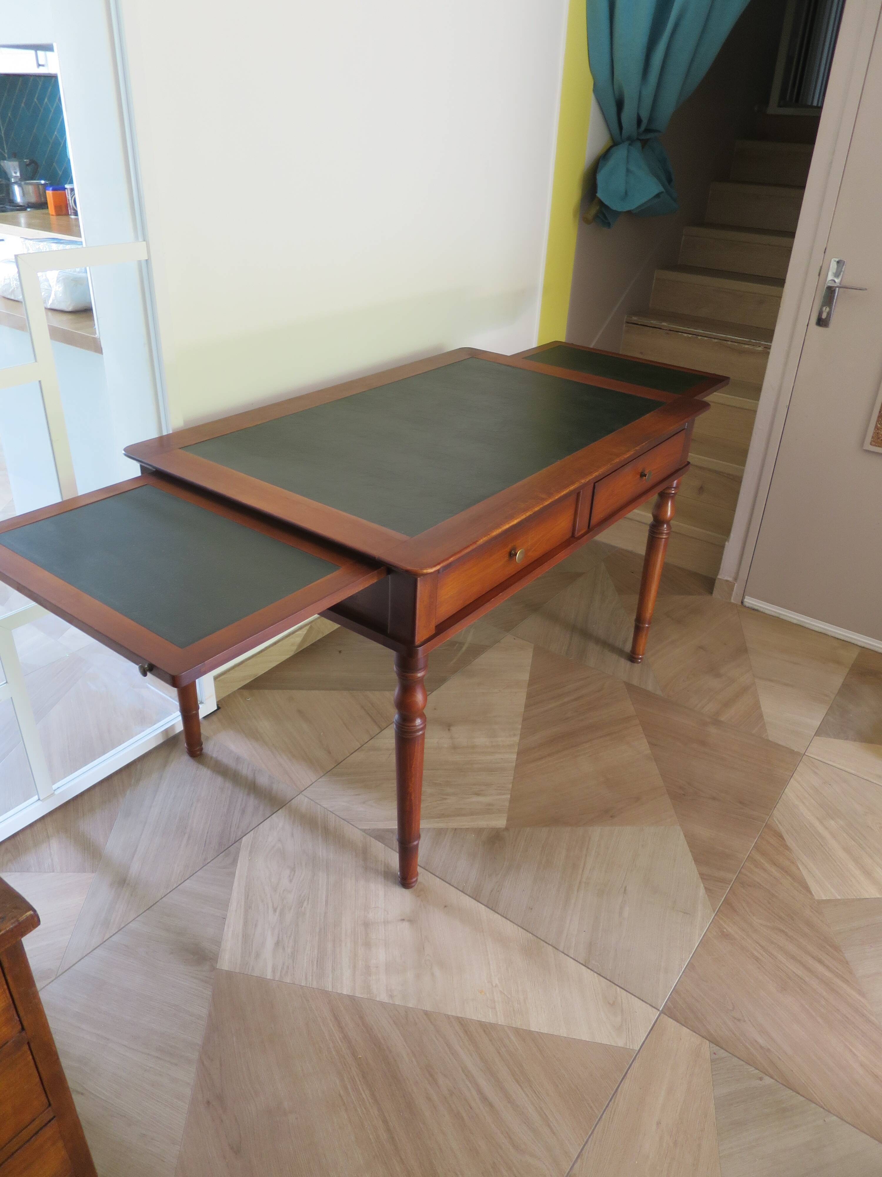 minister's desk - 2 drawers - solid wood - faux leather writing pad - Louis Philippe