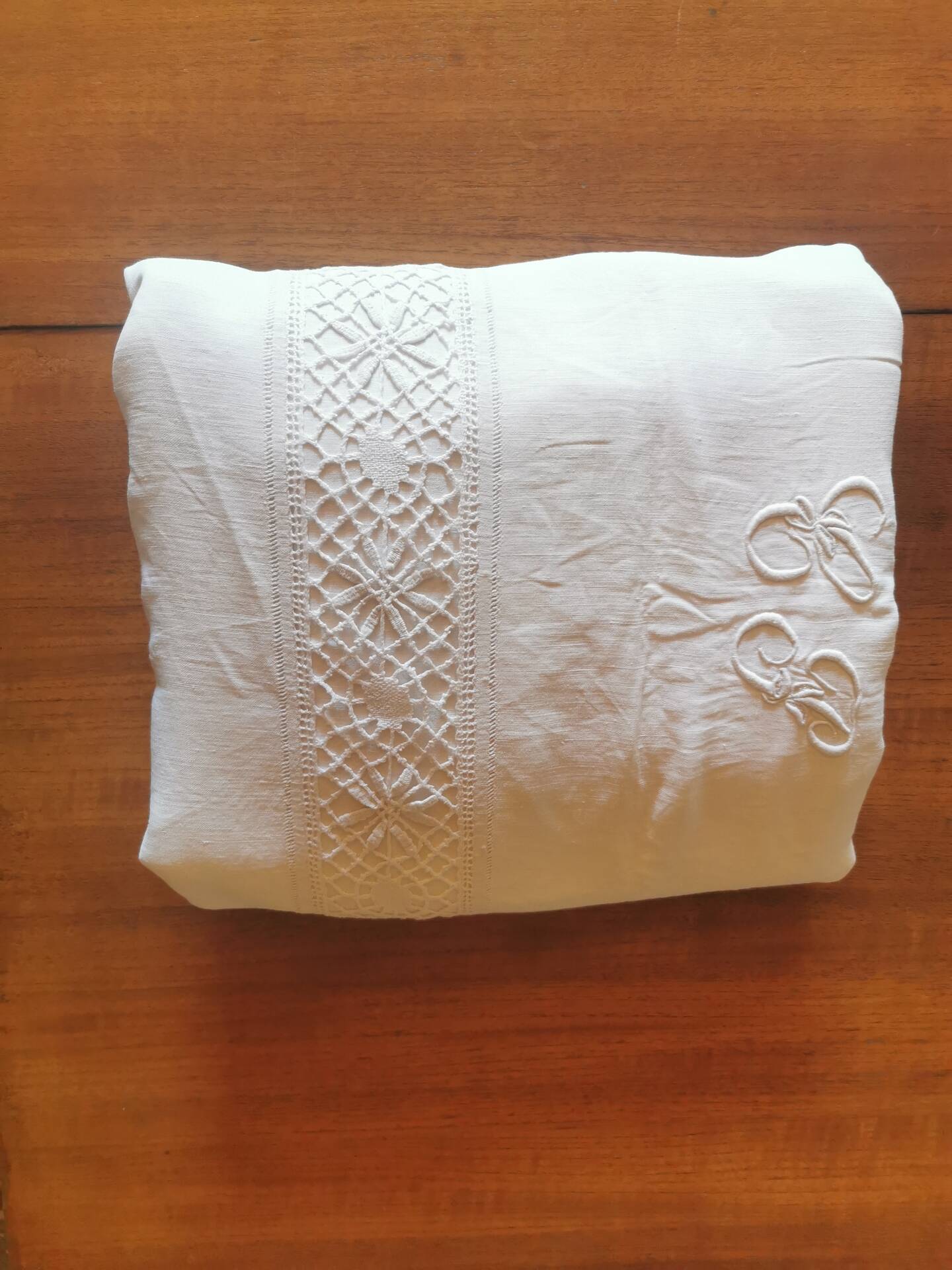 Antique linen cloth monogrammed CP