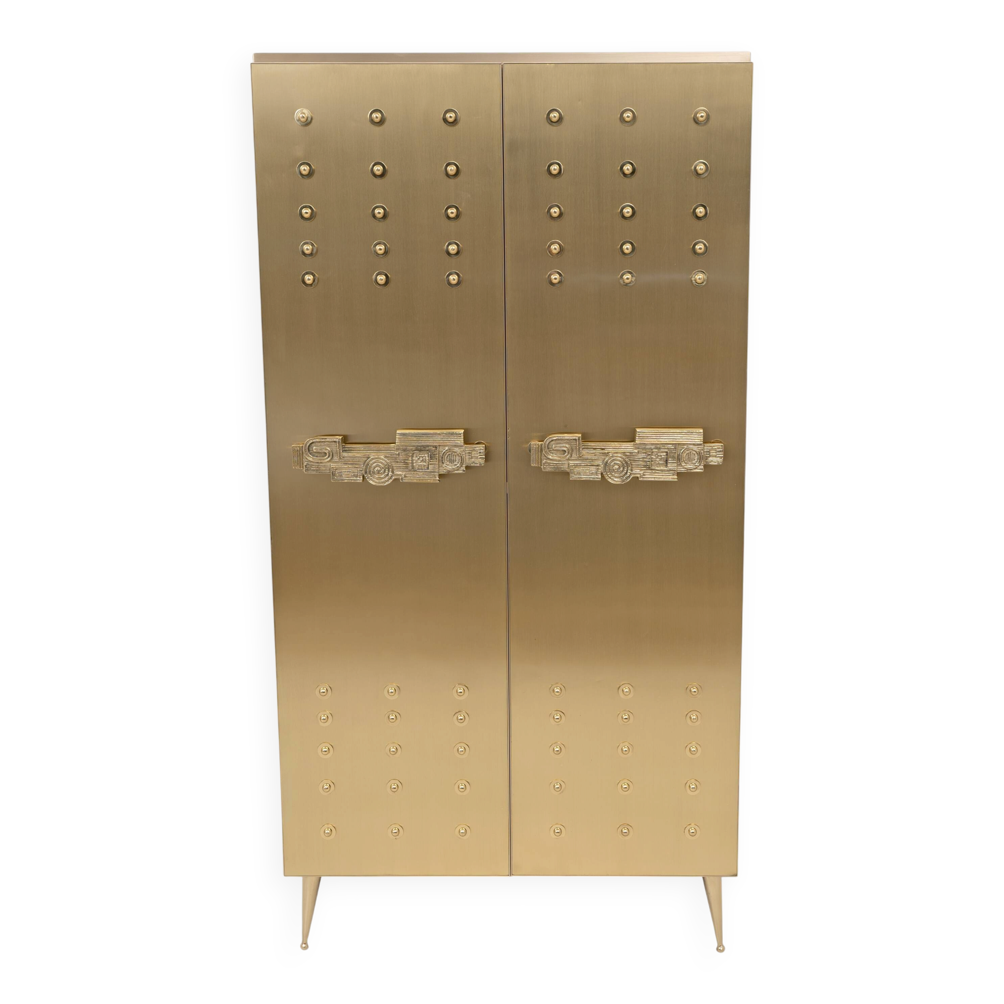 Italian Brass Bar Cabinet with Sculptural Cast Brass Handles