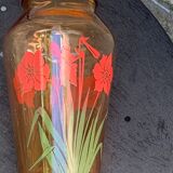 Vintage red-flowered pink glass vase