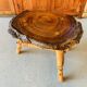Table basse brutaliste bois et rotin
