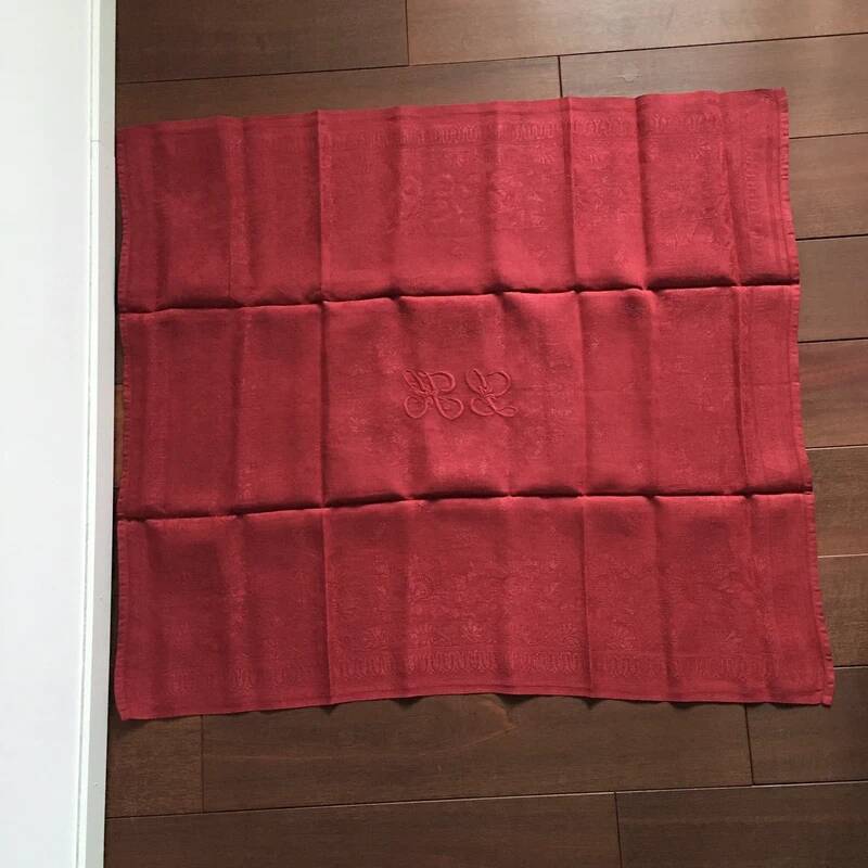 Old embroidered red table napkin L H