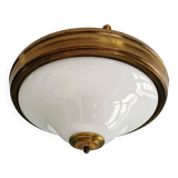 Mid-century ceiling light in brass and white opaline, 1950s