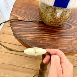 Lampe à poser vintage pied grès pyrité abat-jour laine rayures