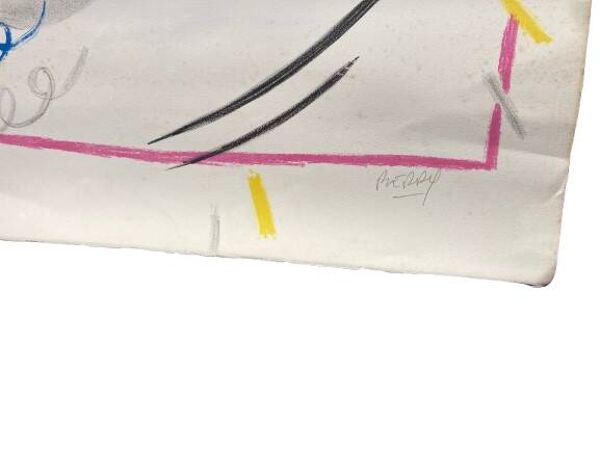 Technique mixte abstraite sur papier, signée Berry