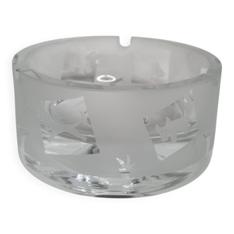Thick frosted glass ashtray and pocket tray, 1980s savannah design, 13 cm.
