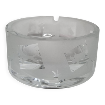 Cendrier vide poche en verre épais dépoli, décor savane années 80, 13 cm