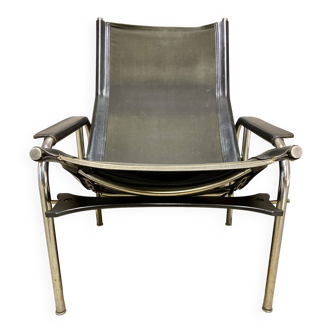 Reclining relax armchair in black leather, 1960 design.