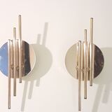 Modernist 1980s glamour mirror glass and gold wall lamps lights sconces Hollywood Regency mid centur