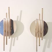 Modernist 1980s glamour mirror glass and gold wall lamps lights sconces Hollywood Regency mid centur