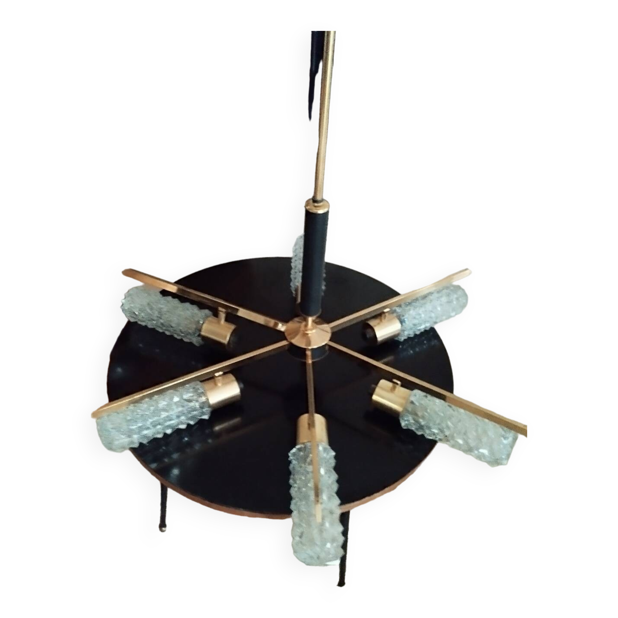 Arlus vintage brass and glass chandelier 6 lights