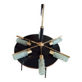 Arlus vintage brass and glass chandelier 6 lights